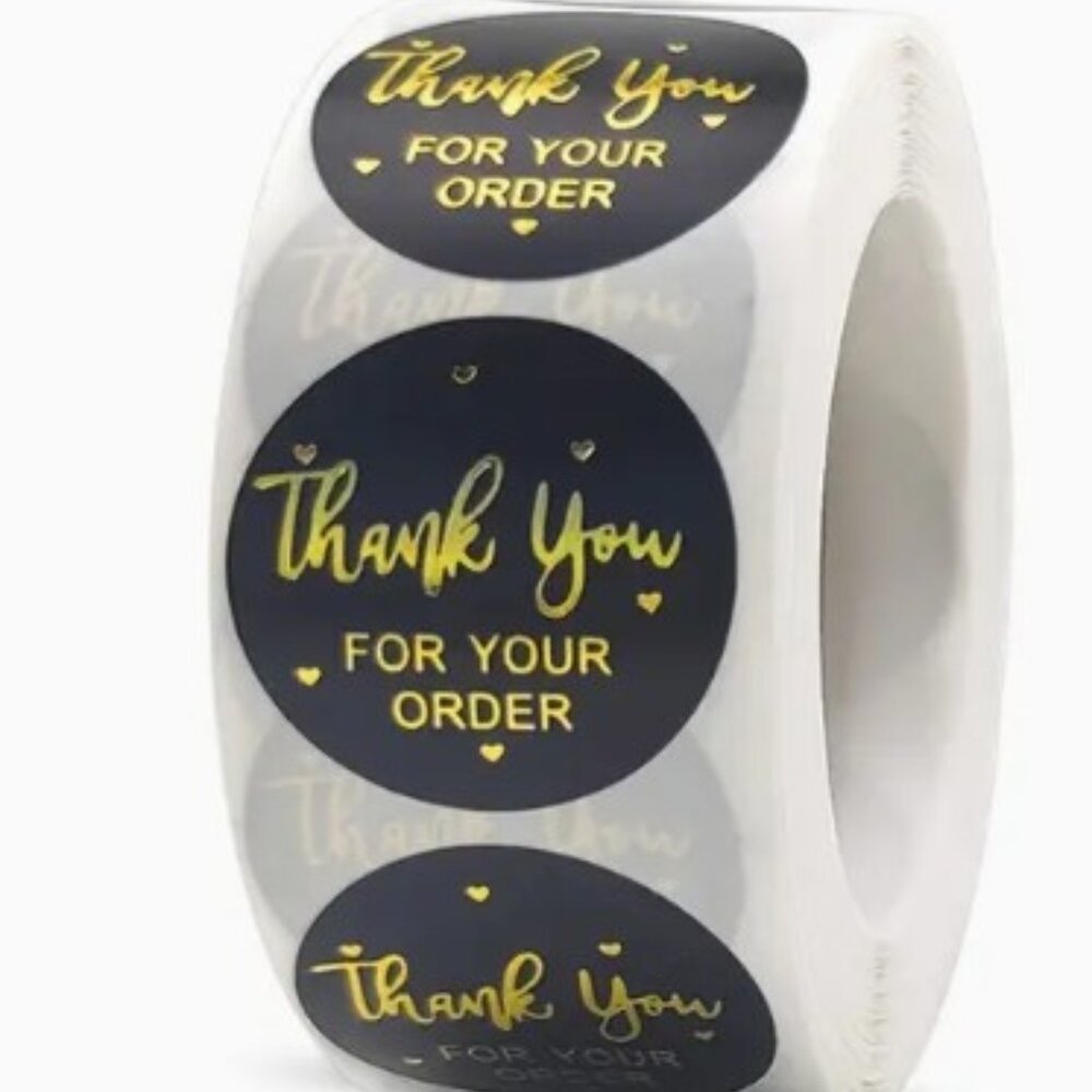 Roll of 500 Thank you stickers black and gold NWT